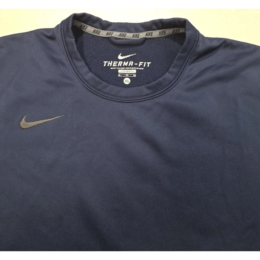 Nike Therma-FIT‎ Pullover Shirt Mens XL Long Sleeve Crew Blue Gray Fleece Lined